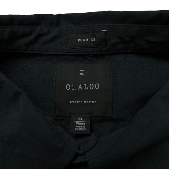 01.Algo Shirt Mens XL Short Regular Fit Long Sleeve Button Stretch Heather Navy - Picture 4 of 7